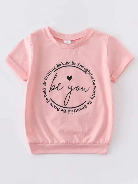 Light Pink Be You Girls Cotton Short Sleeve Tee