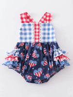 Gingham Patriotic Hearts Ruffle Butt Romper