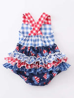 Gingham Patriotic Hearts Ruffle Butt Romper