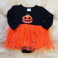 Black & Orange Jack-o-Lantern Tutu Skirted Romper