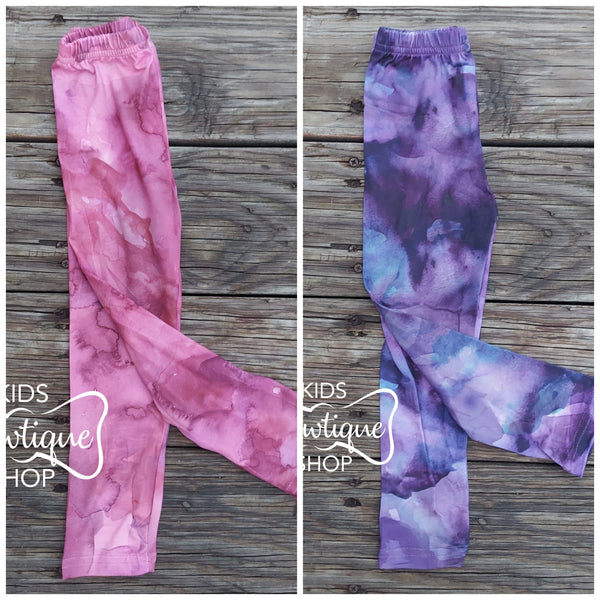 Watercolor Leggings - Pink/Maroon and Purple/Blue