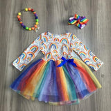 Rainbow Tulle Long Sleeve Dress