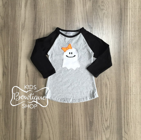 Heathered Gray Ghost Tee with Hairbow