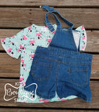 Denim Shortall with Mint Tee