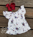 Burgundy Suspender Skirt Set with White Pattern Tee