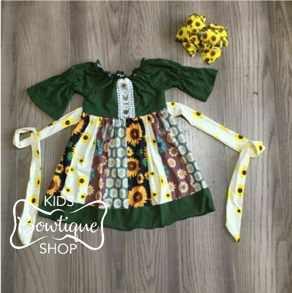 Hunter Green Sunflower Panel Dress