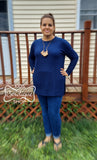Brushed Waffle Knit Slit Tunic Top - Women's