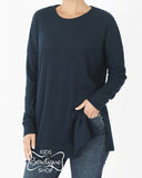Brushed Waffle Knit Slit Tunic Top - Women's