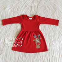 Red Long Sleeve Reindeer Dress - Size 12M left!