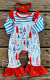 Red, White & Gray Trees Romper