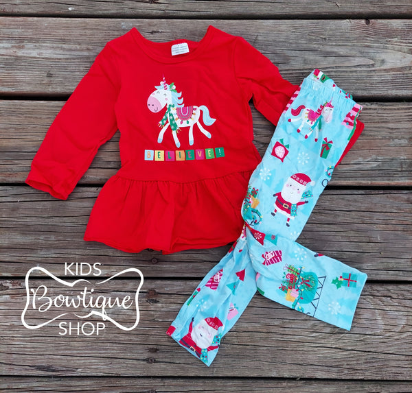 Red Peplum Tee with Holiday Leggings