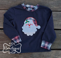 Navy Blue Plaid Santa Tee