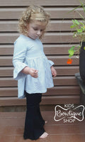 Gray Stripe Tunic with 3/4 Ruffle Sleeves