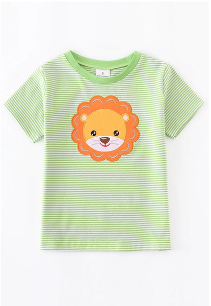 Green Stripe Lion Short Sleeve Tee