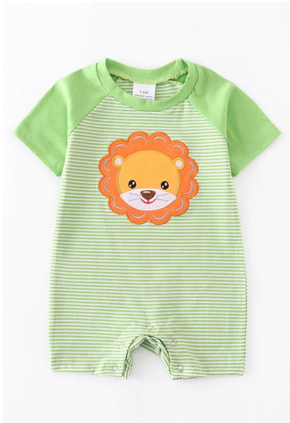 Green Stripe Lion Romper