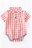 Blush Red Gingham Plaid Girl & Boy Rompers