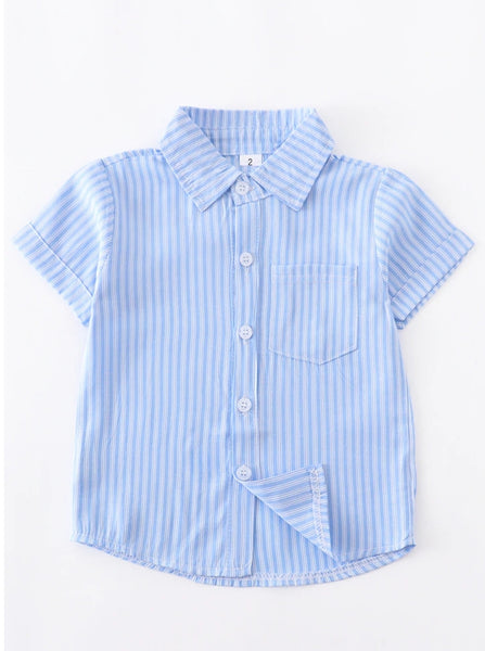 Button Down Short Sleeve Blue Stripe Shirt