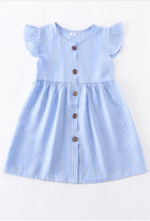 Blue Stripe with Buttons Woven Dress