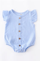 Blue Stripe Woven Girl & Boy Rompers