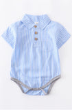 Blue Stripe Woven Girl & Boy Rompers