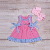 Pink Cotton Whale and Gingham Dress or Romper