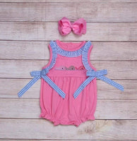 Pink Cotton Whale and Gingham Dress or Romper