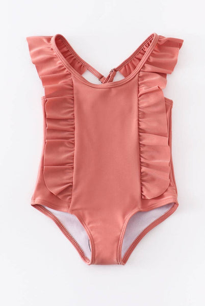 Coral Twin Ruffle Front Swim Suit