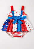 Patriotic Stars and Stripes Skirted Panel Romper