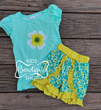 Mint Sunflower Short Set & Romper
