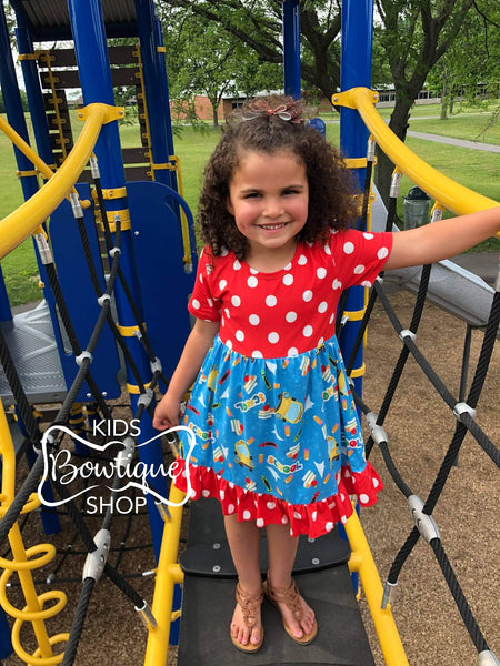 Back to School Polka Dot Ruffle Dress