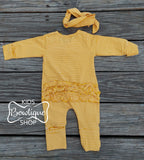 Mustard Striped Zip Ruffled Romper