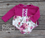 Maroon Floral Long Sleeve Romper