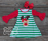 Green Stripe Reindeer Dress