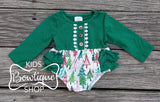 Hunter Green Trees Holiday Romper