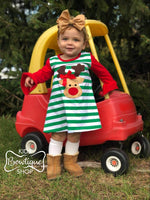 Green Stripe Reindeer Dress