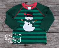 Green Stripe Snowman Raglan Tee