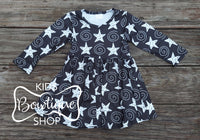 White & Black Stars Twirl Dress