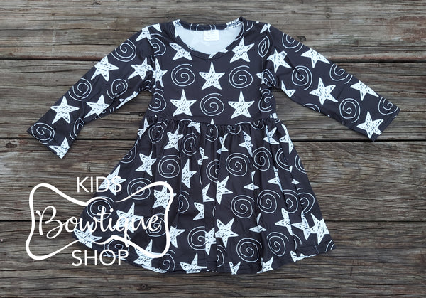 White & Black Stars Twirl Dress