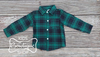 Green Plaid Flannel Button Down Shirt