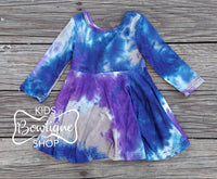 Blueish Tones Tye Dye Long Sleeve Dress