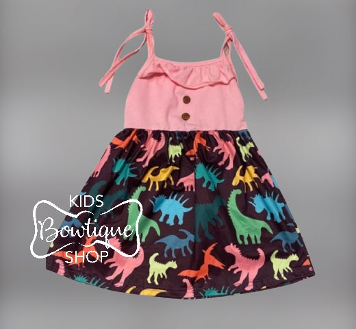 Sweet Dinosaurs Peach Tie Dress