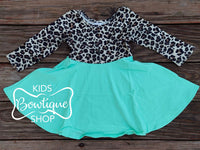 Cheetah & Mint Green Twirl Dress- Size 10/12 Left!