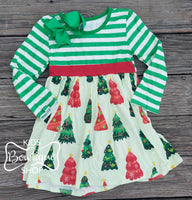 Green Stripe and Trees Dress