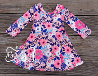 Kennedy Coral & Navy Floral LS Dress