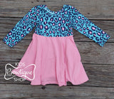 Blue Cheetah with Pink Twirl Dress