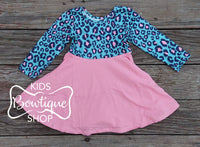 Blue Cheetah with Pink Twirl Dress