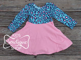 Blue Cheetah with Pink Twirl Dress