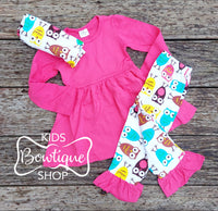 Pink Tunic Owl Scarf & Leggings Set