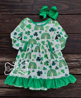 Clovers & Rainbow White & Green Dress