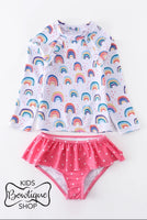 Rainbows & Polkadots Long Sleeve Rashguard 2 Piece Swim Set